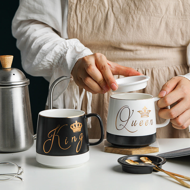 Outline in gold ceramic mug with lid spoon, cup kitten coffee ceramic mug office cup office Drink couple cup gift