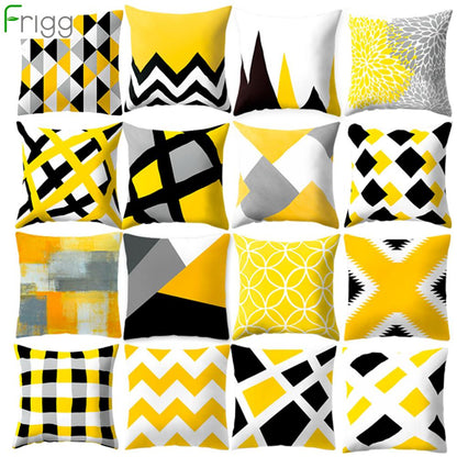 Yellow Black Geometric Pattern Square Pillow Cushion Case Polyester Pillow Cushion For Home Decor 45x45cm