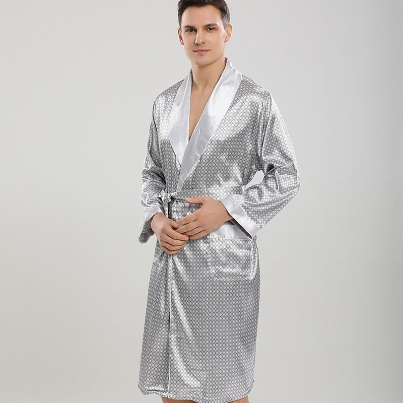 Men Robe Sets Satin Kimono Gown Male Nightwear Bathrobe Faux Silk 2PCS Robe &amp; Shorts Suit Casual Sleepwear Lounge Wear Homewear