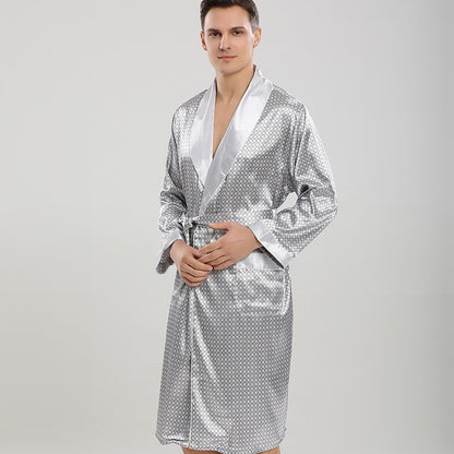 Männer Robe Sets Satin Kimono Kleid Männlichen Nachtwäsche Bademantel Faux Seide 2PCS Robe & Shorts Anzug Casual Nachtwäsche Lounge tragen Homewear