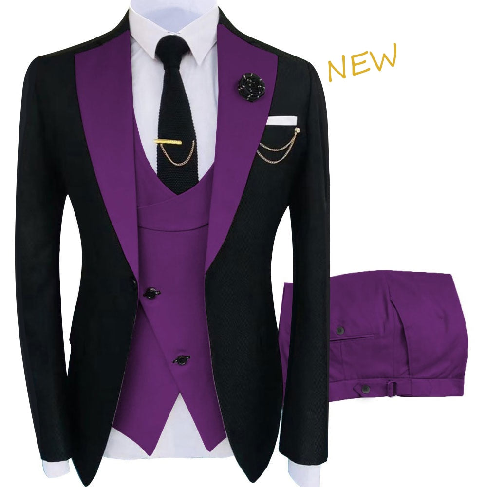 New Costume Homme Popular Clothing Luxury Party Stage Men's Suit Groomsmen Regular Fit Tuxedo 3 Peice Set Jacket+Pant+Vest