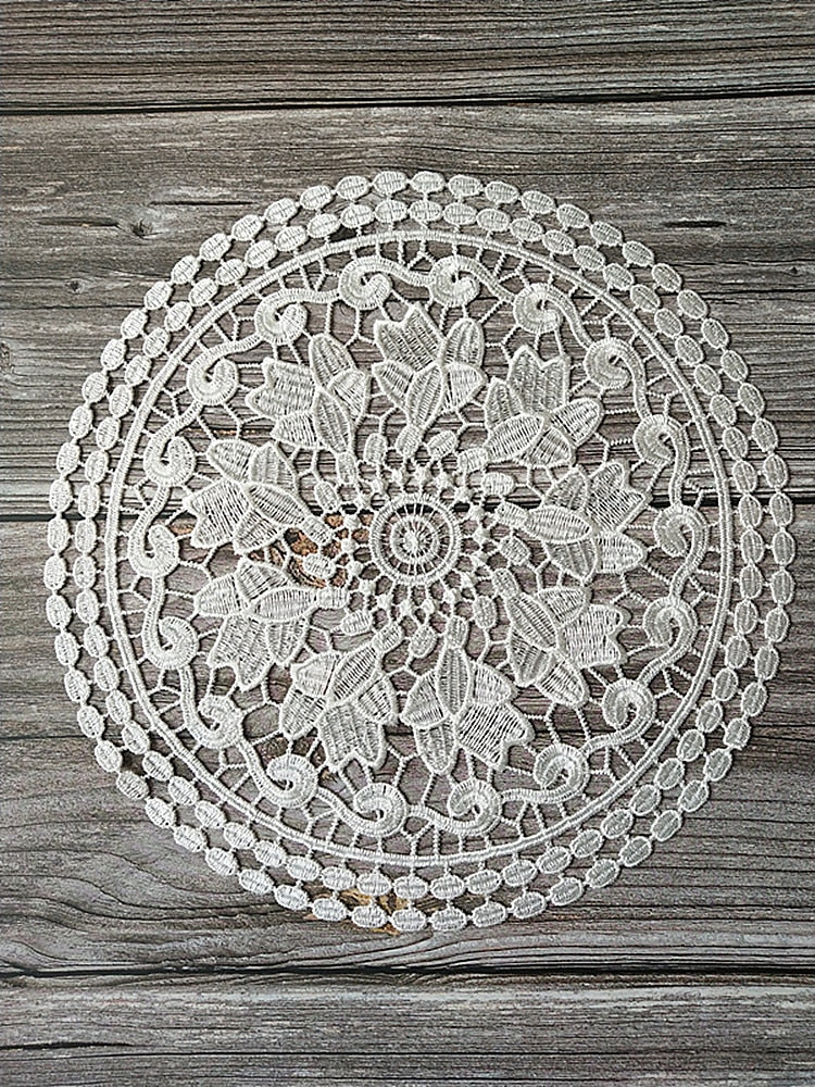 NEW round Lace sun flower embroidery placemat cup coaster kitchen wedding Christmas table place mat cloth pad New Year doily