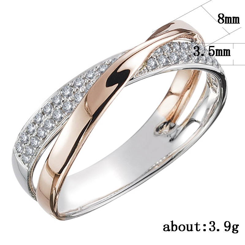 Huitan Newest Fresh Two Tone X Shape Cross Ring for Women Wedding Trendy Jewelry Dazzling CZ Stone Big Modern Rings anillos