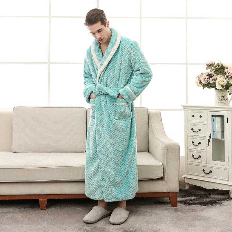 Plus Größe 3XL Männer Robe Winter Flanell Weiche Kimono Kleid Liebhaber Ultra Große Lange Bademantel Nachtwäsche Dicke Warme Frauen Nachtwäsche