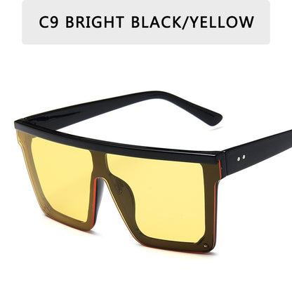 Vintage Male Flat Top Sunglasses Men Brand Black Square Shades UV400 Gradient Sun Glasses For Women Cool One Piece Designer