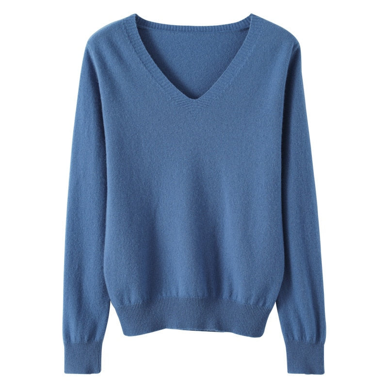 Women's sweater autumn winter knitted sweater V-neck slim fit