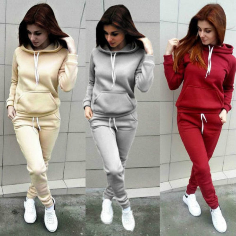 Solide Frauen Trainingsanzug Beiläufige Hoodies Sweatshirt Hose Set Lounge Wear Sport Anzug 2PCS Herbst Winter Kleidung