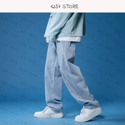 Straight jeans men wide jeans white loose jeans pants neutral jeans streetwear casual pure man women pants hip hop bagy summer