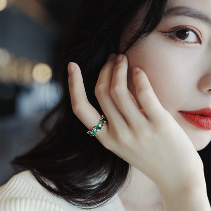 Luxury Green Crystal Irregular Gold Color Rings Woman 2023 Neo Goth Jewelry High Set Accessories For Korean Fashion Girls