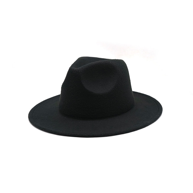 Autumn Winter Women Felt Hat Fedoras Big Brim Hats For Women British Style Vintage Church Hats Lady Flat Brim White jazz cap