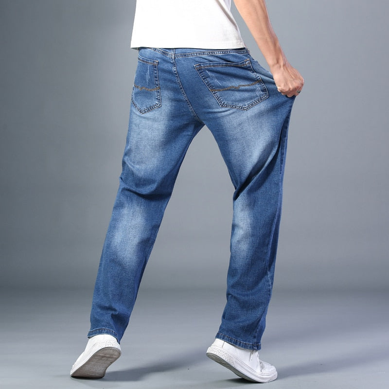 6 Colors Spring Summer Men's Thin Straight-leg Loose Jeans Classic Style Advanced Stretch Baggy Pants Male Plus Size 40 42 44