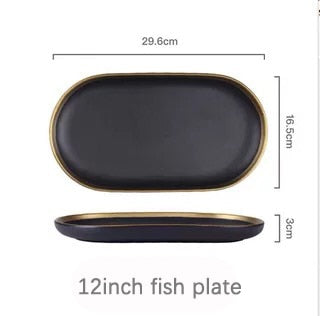 Black Dinnerware Set Ceramic Plates Dishes Plates and Bowls Set Food Plate Salad Soup Bowl Tableware Set for Restaurant