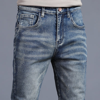 New Spring Summer Men's Jeans Vintage Blue Solid Color Elastic Classic Jeans Men Slim Fashion Denim Pants Male 27-38