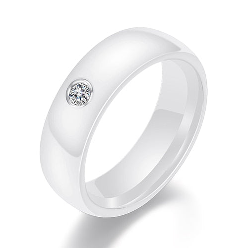 Neuankömmling schwarz weiß bunt Ring Keramik Ring für Frauen mit großen Kristall Ehering Ring Breite 6mm Größe 6-10 Geschenk für Männer