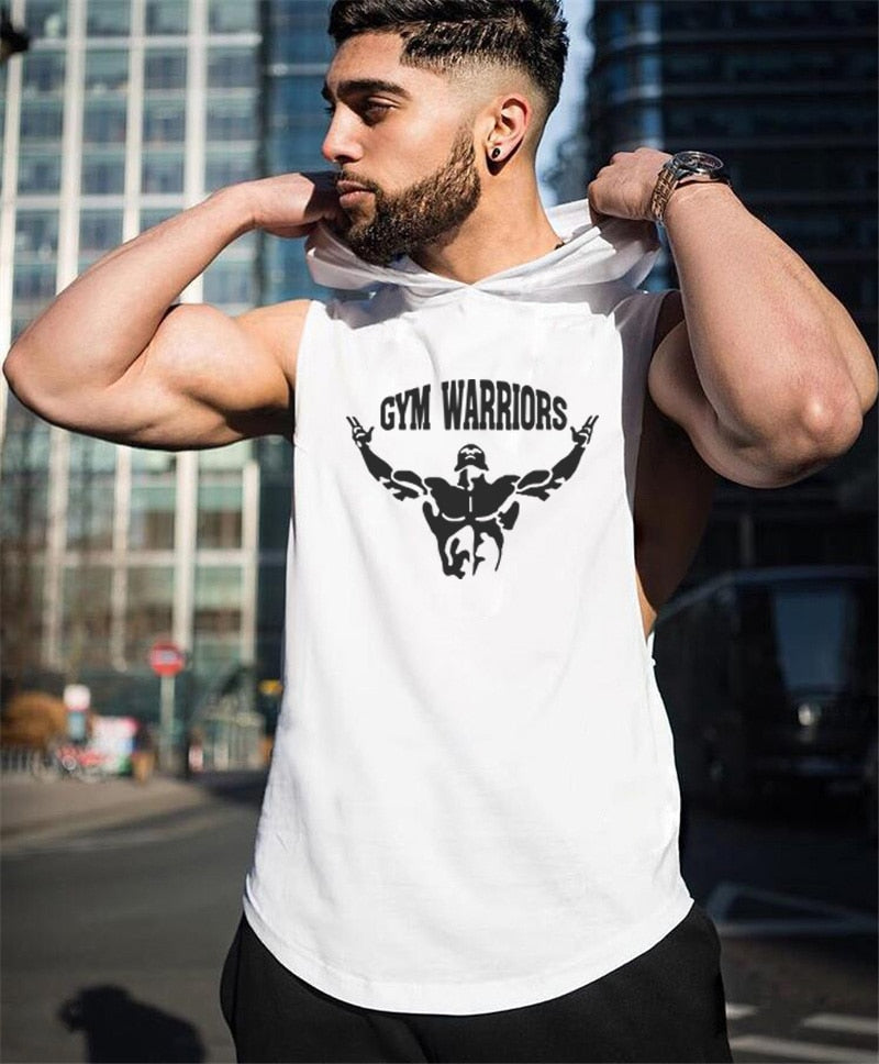 Brand Gym Clothing Mens Bodybuilding Hooded Tank Top