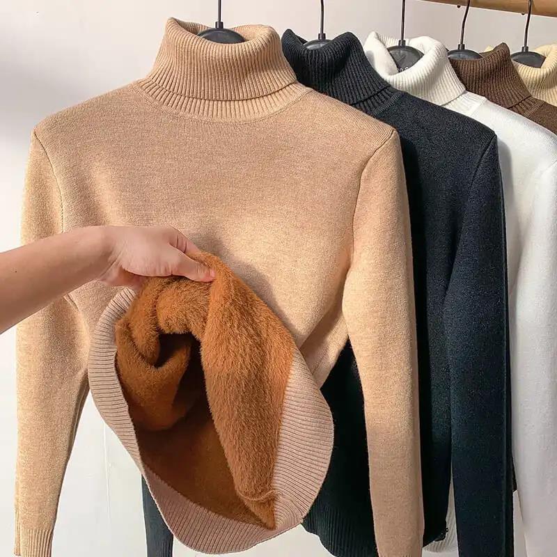 Turtle Neck Winter Sweater Women Elegant Thick Warm Female