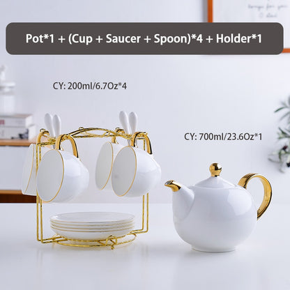 Elegante Bone China Tee-Set Porzellan Duftenden Tee Tasse Keramik Topf Floral Teekanne Set Café Becher Kaffee Tasse Weiß Gold teetasse Teaset