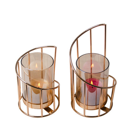 Golden Iron Candle Holder European Geometric Candlestick Romantic Crystal Candle Cup Home Decoration Table Decoration