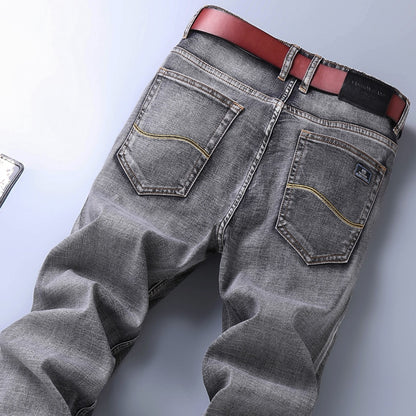 New Men's Stretch Regular Fit Jeans Business Casual Classic Style Fashion Denim Trousers Male Black Blue Gray Pants