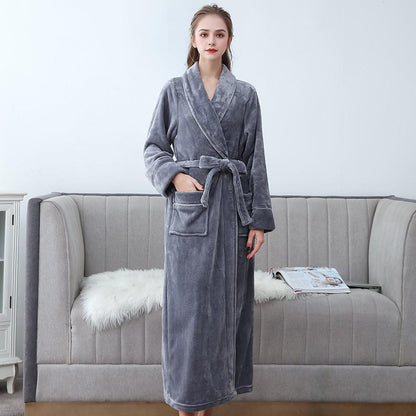 Plus Size 3XL Men Robe Winter Flannel Soft Kimono Gown Lovers Ultra Large Long Bathrobe Nightwear Thick Warm Women Sleepwear