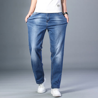 6 Colors Spring Summer Men's Thin Straight-leg Loose Jeans Classic Style Advanced Stretch Baggy Pants Male Plus Size 40 42 44