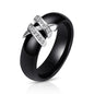 New arrival black white colorful ring ceramic ring for women with big crystal wedding band ring width 6mm size 6-10 gift for men