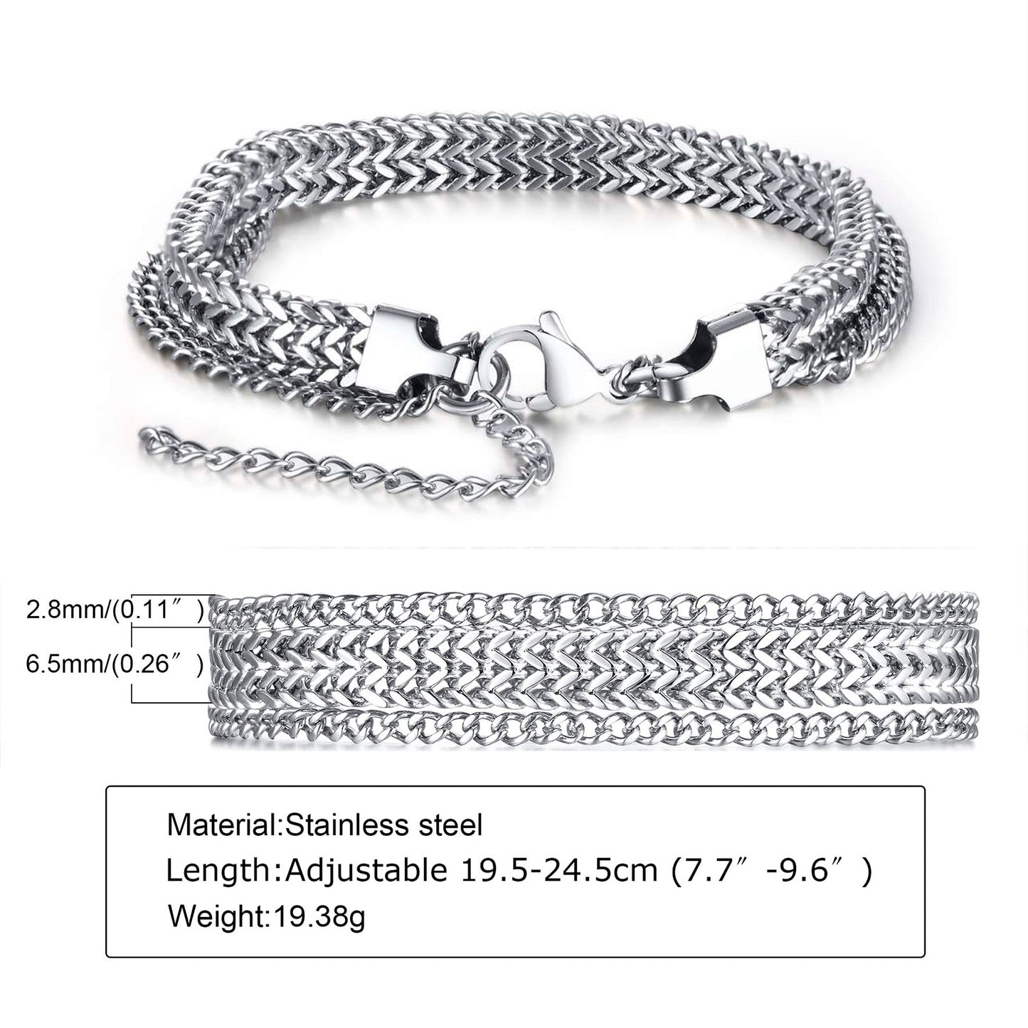 STYLISH STAINLESS STEEL BALI FOXTAIL CHAIN ​​BRACELET