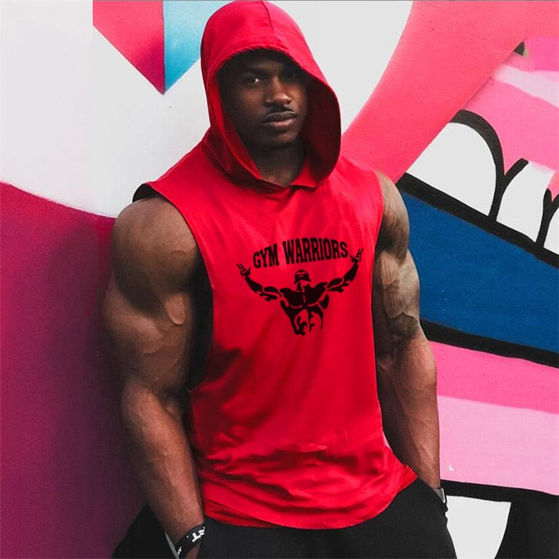 Brand Gym Clothing Mens Bodybuilding Hooded Tank Top