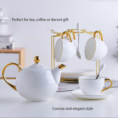 Elegante Bone China Tee-Set Porzellan Duftenden Tee Tasse Keramik Topf Floral Teekanne Set Café Becher Kaffee Tasse Weiß Gold teetasse Teaset