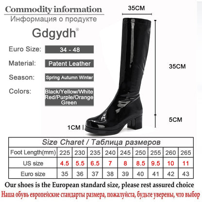 Women Patent Leather Boots 2023 Autumn Winter High Heel Platform Mid Calf Boots For Women Colorful Fashion Light PU Boots