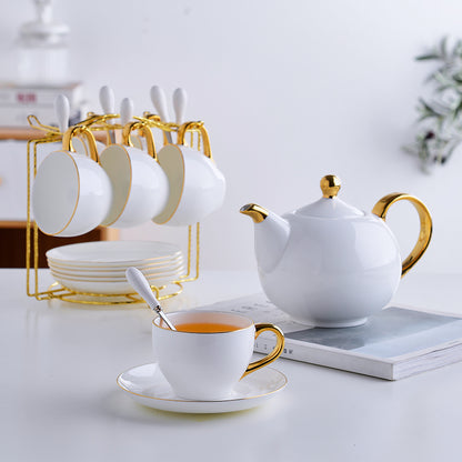 Elegant Bone China Tea Set Porcelain Scented Tea Cup Ceramic Pot Floral Teapot Set Cafe Mug Coffee Cup White Gold Teacup Teaset