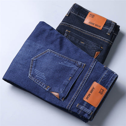 Classic Style Men Brand Jeans Business Casual Stretch Slim Denim Pants Light Blue Black Trousers Male