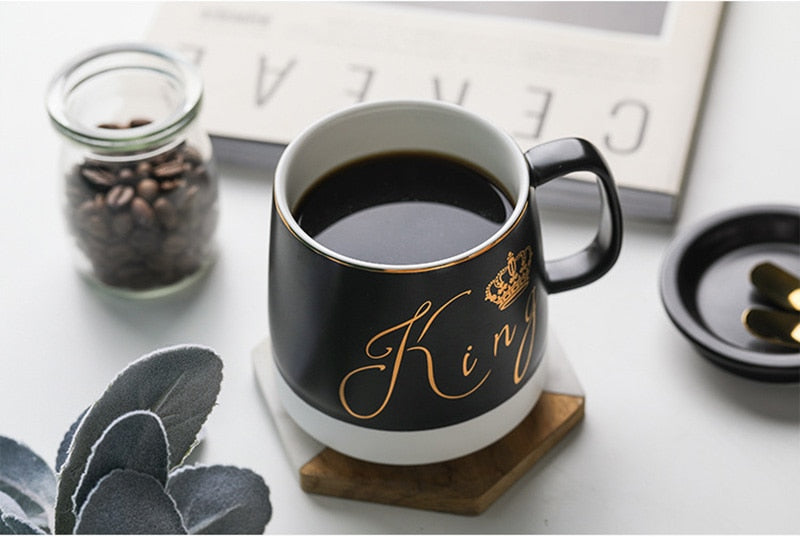 Umriss in gold keramik becher mit deckel löffel, tasse kätzchen kaffee keramik becher büro tasse büro Drink paar tasse geschenk