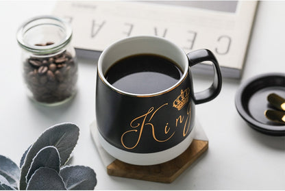 Outline in gold ceramic mug with lid spoon, cup kitten coffee ceramic mug office cup office Drink couple cup gift