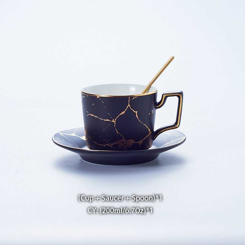 Marmor Keramik Kaffee Tasse Untertasse Löffel Set 200ml Nordic Tee Tasse Matt Porzellan Tee-Set Erweiterte Teetasse Cafe Espresso tasse