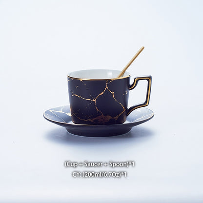 Marble Ceramic Coffee Cup Saucer Spoon Set 200ml Nordic Tea Cup Matt Porcelain Tea Set Advanced Teacup Cafe Espresso Cup