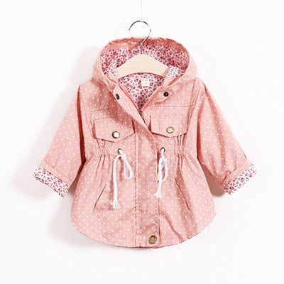 Spring Autumn Girls Windbreaker Coat Jackets Baby Kids Flower Embroidery Hooded Outwear