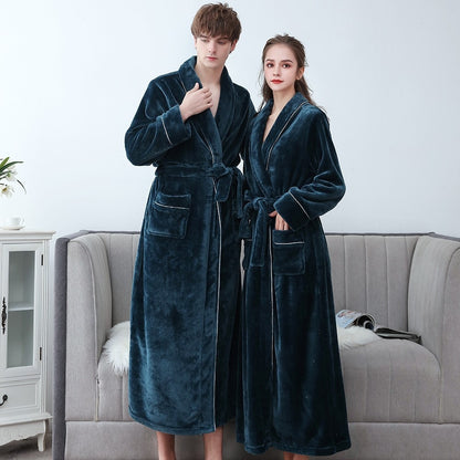 Plus Größe 3XL Männer Robe Winter Flanell Weiche Kimono Kleid Liebhaber Ultra Große Lange Bademantel Nachtwäsche Dicke Warme Frauen Nachtwäsche