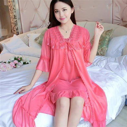 Robe Gown Sets Women 2pcs Solid Ice-silk Trendy Casual Lace Up Home Popular 3XL Loose Sleepwear Sexy Thin Womens Women Bathrobe Chic