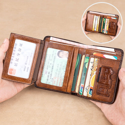 Genuine Leather Rfid Protection Wallets for Men Vintage Slim Short Multi Function ID Credit Card Holder Money Bag