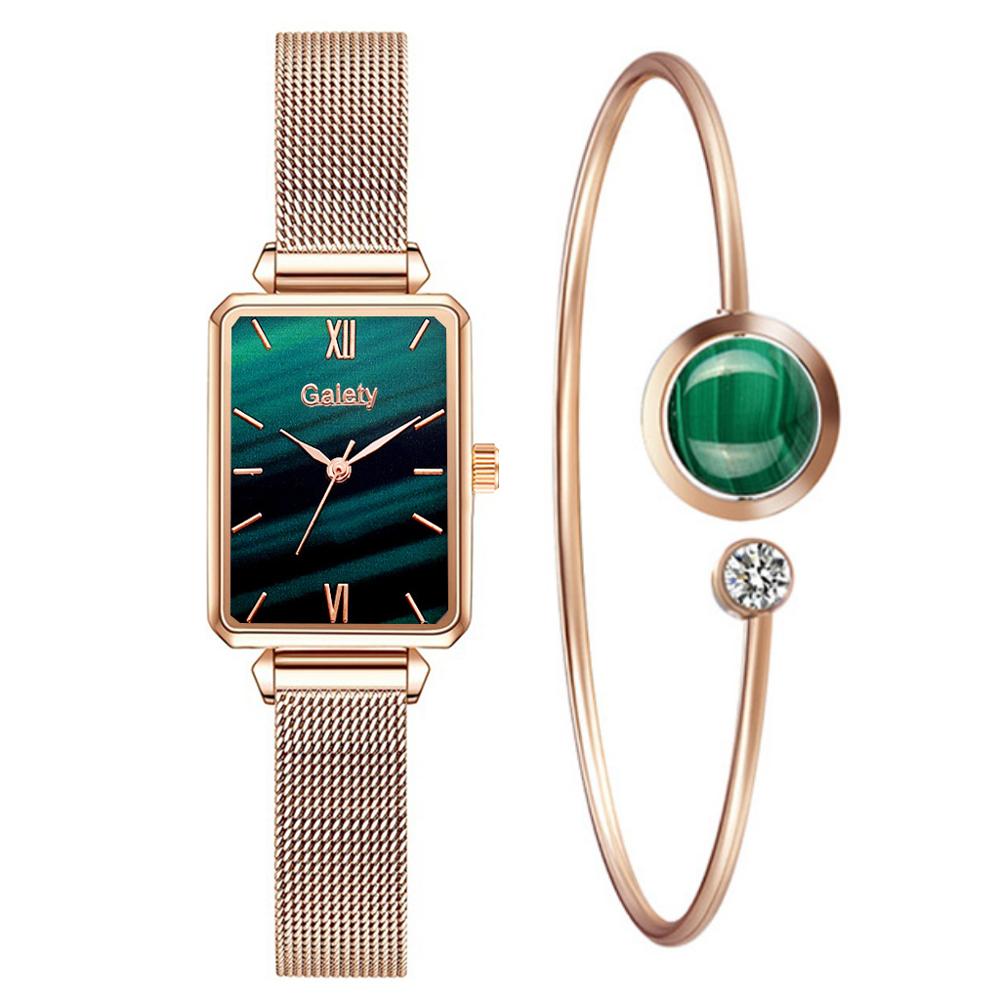 Quartz Watch Bracelet Set Green Dial