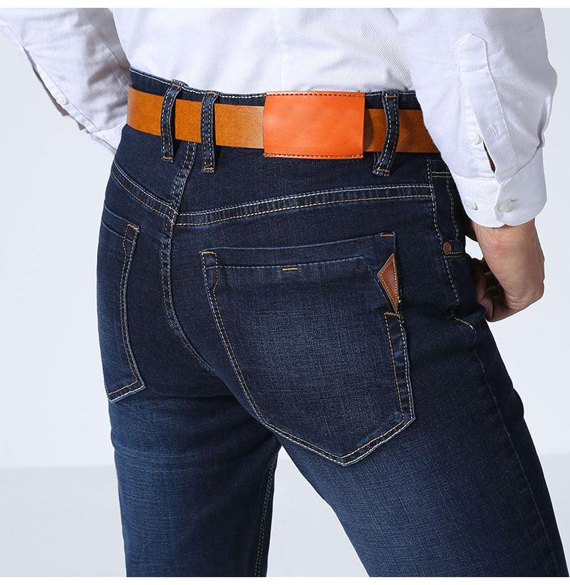 Classic Style Men Brand Jeans Business Casual Stretch Slim Denim Pants Light Blue Black Trousers Male