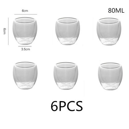 2-4-6Pcs/set 80/250/350/450ML Double Wall Glass Cup Transparent Handmade Heat Resistant Tea Drinking Cups Espresso Coffee Cup Set