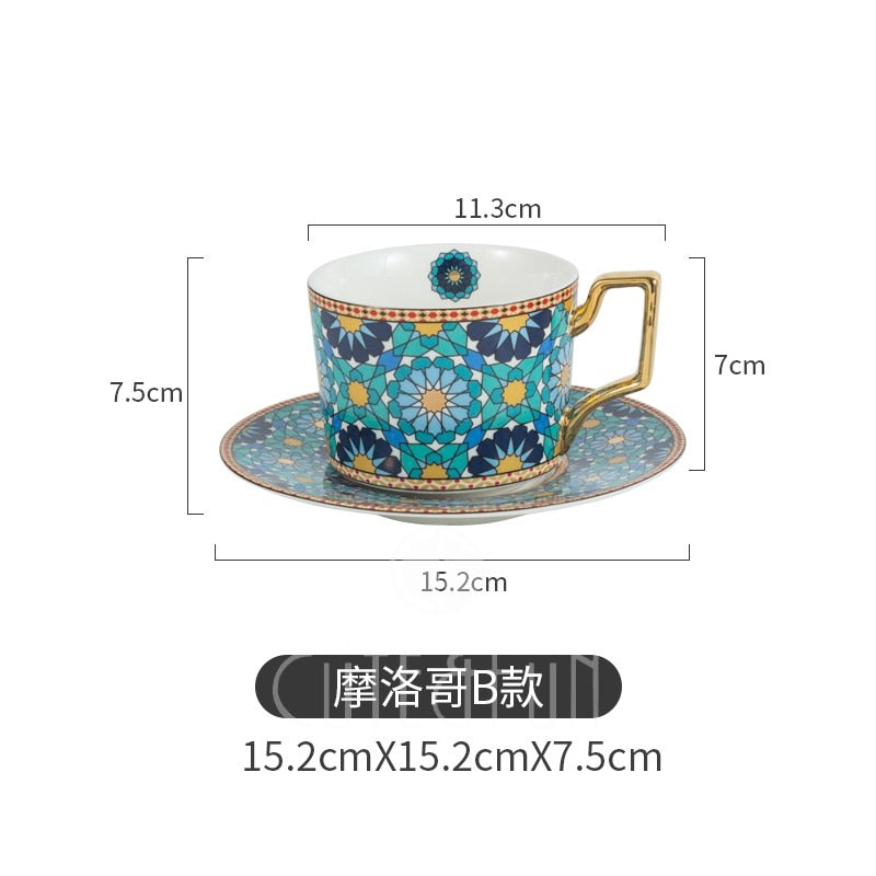 Marokkanischen Stil Luxus Kaffee Tasse und Untertasse Set mit Gold Griff für Spezielle Kaffee Cappuccino Keramik Tee Tasse 250ml