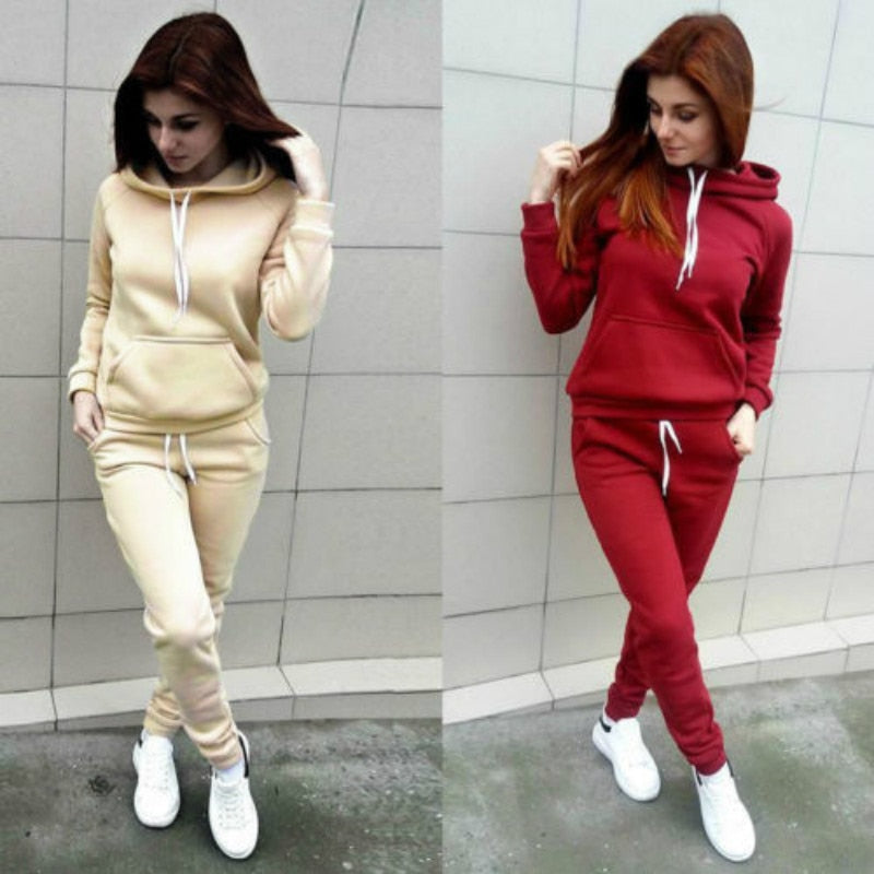 Solide Frauen Trainingsanzug Beiläufige Hoodies Sweatshirt Hose Set Lounge Wear Sport Anzug 2PCS Herbst Winter Kleidung