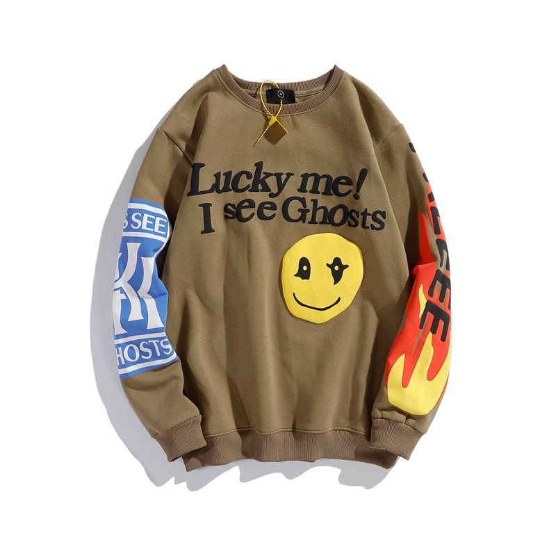 Graffiti Letter Foam Plus Velvet Kanye Sweatshirts Men's Oversized Fleece