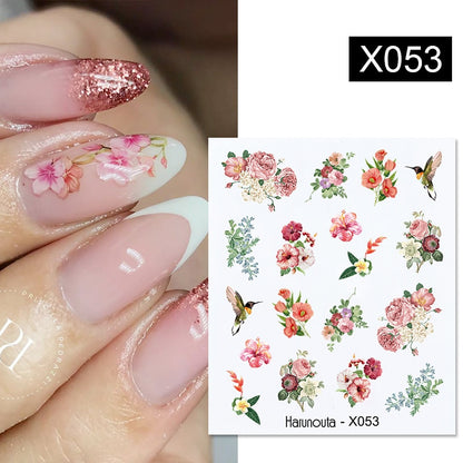 Harunouta Black Lines Flower Leaves Water Decals Stickers