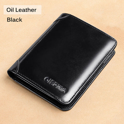 Genuine Leather Rfid Protection Wallets for Men Vintage Slim Short Multi Function ID Credit Card Holder Money Bag