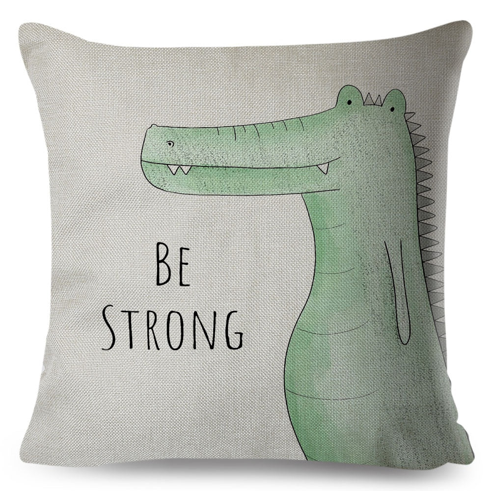 Nordic Style Be Brave Zebra Hippo Giraffe Pillow Case Decor Cute Animal Cushion Cover for Sofa Lion Fox Polyester Pillowcase