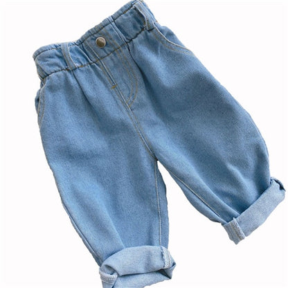 Autumn and winter new jeans baby girl clothes baby clothes high waist solid color warm out jeans children's clothing